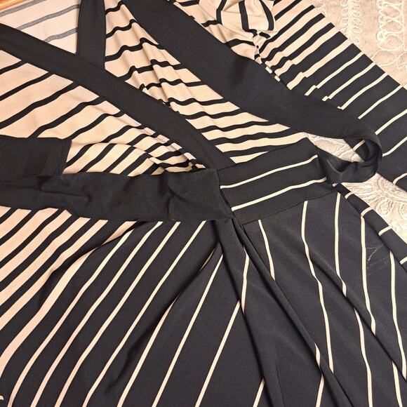 Joseph Ribkoff Stripe Faux Wrap Ruched Long Sleeve Shirt Dress Business Sz 12 - Picture 3 of 14